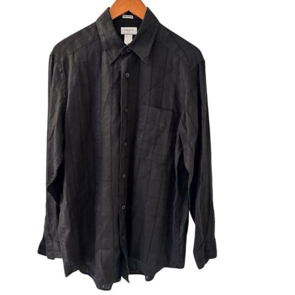 Claiborne Luxe Black 100% Linen Long Sleeve Button Up Long Blouse Size L